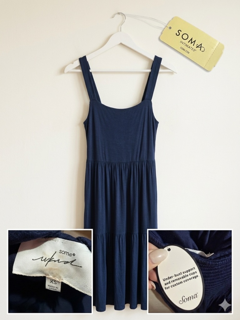 Soma XS Navy Blue Tiered Maxi Dress - NWT